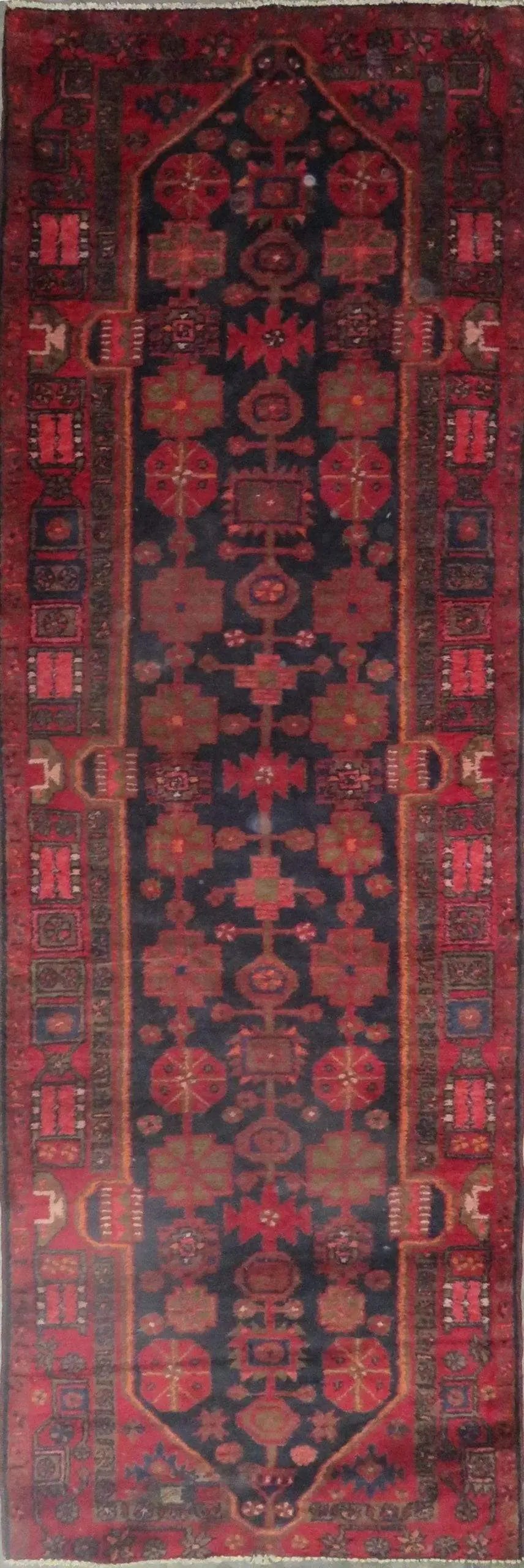 One Of The Kind Hand-Knotted Persian Wool Rug _ Luxurious Vintage Design, 11'7" x 3'9", Artisan Crafted